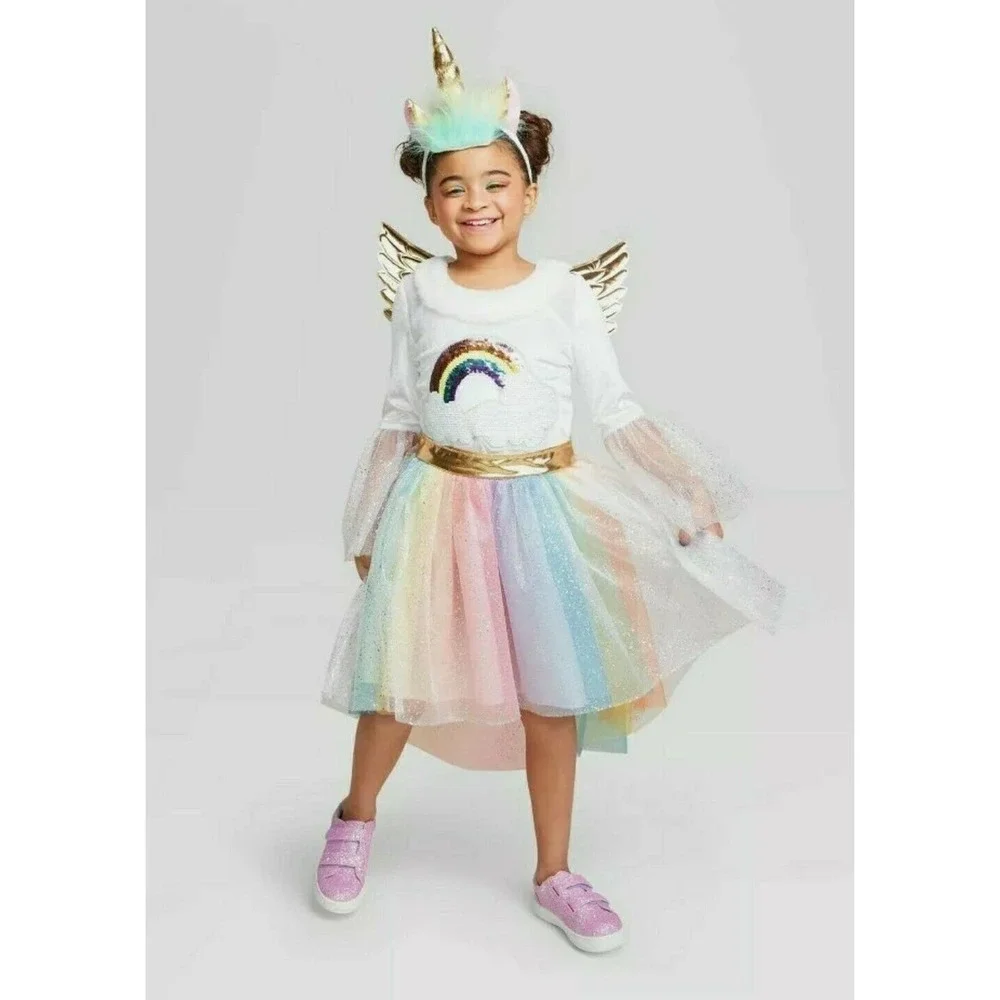 Hyde & EEk Girls Rainbow Unicorn Dress Costume Large New 10/12 Halloween - Picture 1 of 3